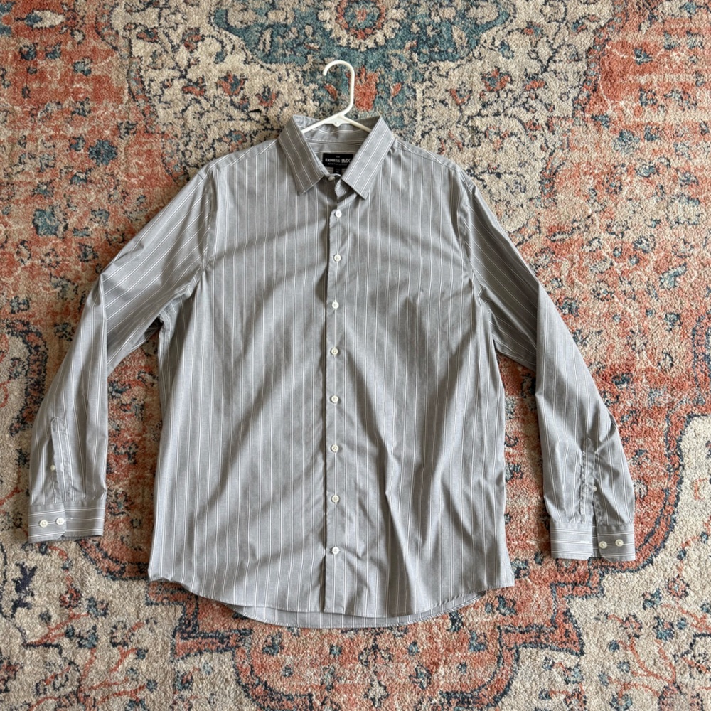 Express Gray Striped Dress Shirt